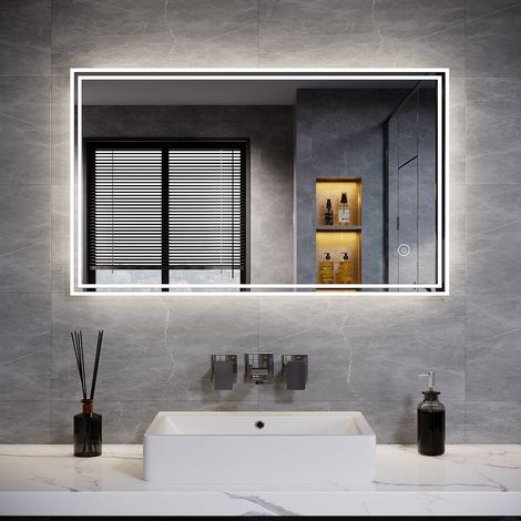 ELEGANT Aluminium Framed Horizontal Vertical Mirror Wall Mounted LED Illuminated Bathroom Mirror 1000x600mm with Sensor, Fast Anti-Fog