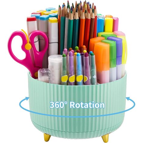 Organizador de escritorio, portalápices giratorio de 360°, accesorios de oficina con 5 bolsillos, almacenamiento para bolígrafos y material de oficina en casa (verde menta) (1/5)