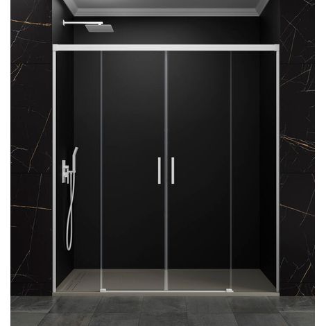 BASIC shower screen with two sliding doors and two fixed panels, 140 cm, clear glass, white finish (1/5)