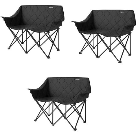 3er-Set faltstuhl faltbar 2 Sitzer Campingstuhl mit Kühltaschen Tragetasche Outdoor Klappstuhl bis 250kg belastbar robust leicht gepolstert Angelstuhl Gartenstuhl für Garten Camping Strand