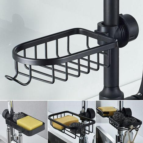 Espace de cuisine en aluminium évier égouttoir éponge rangement robinet étagère égouttoir étagère panier organisateur cuisine accessoires 1 pièces (noir simple face) (1/4)