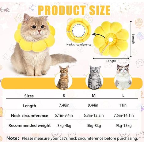 Colerette Chat Anti Léchage Ajustable Collerettes Chat pour Chatons Anti Lechage Après Chirurgie Tournesol
