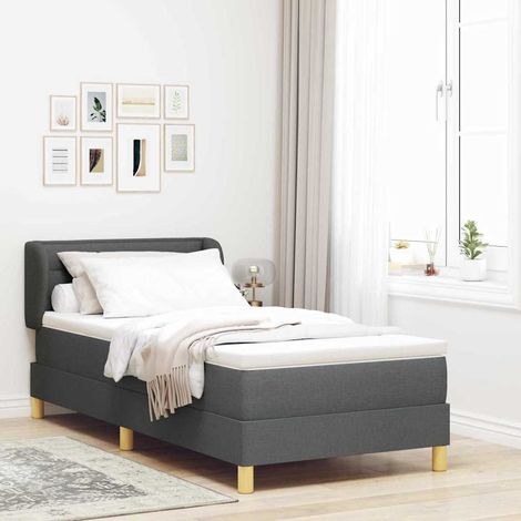Lit à ressorts avec matelas-Sommier à ressorts de lit Crème 90x200 cm Tissu Gris foncé 337373 (1/5)