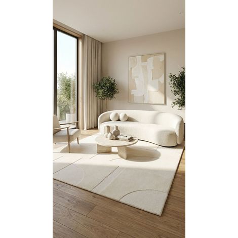 Tapis en laine SantoriniSky - Tapis en laine  - 290x190cm, Rectangular - 100% Laine vierge - Tufté main - Blanc