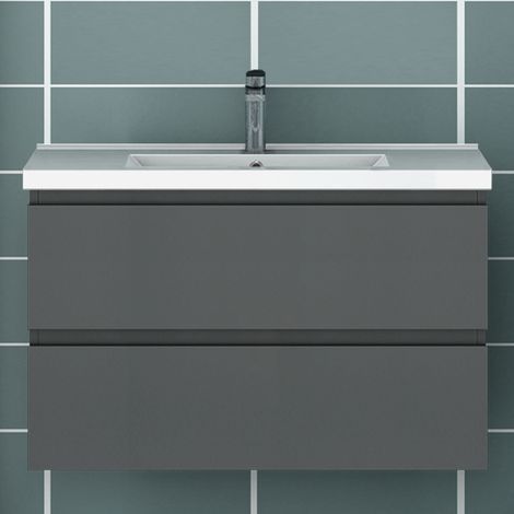 Acezanble 800mm Bathroom Wall Mounted Vanity Unit Sink Cabinet Basin,2 Soft Drawers,Grey (1/4)