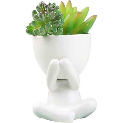 Pots de Plantes Succulentes en Céramique, Forme D'humain Créative, Jolis Pots Blancs (4) (1/5)