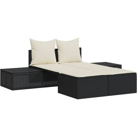 Maison Exclusive - Lettino Prendisole Doppio con Cuscini Nero in Polyrattan