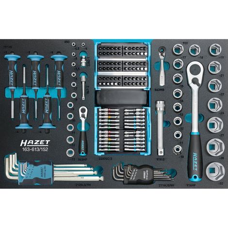Hazet Werkzeug Satz, 1/4 (6,3 mm) Vierkant hohl, 1/2 (12,5 mm) Vierkant hohl, 1/4 (6,3 mm) Sechskant massiv, Außen Sechskant-Tractionsprofil, Kreuz (1/2)