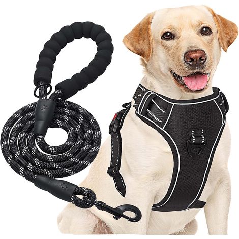 Harnais anti-traction pour chien de taille moyenne et grande, réglable, en tissu Oxford réfléchissant, facile à contrôler, avec une laisse robuste gratuite