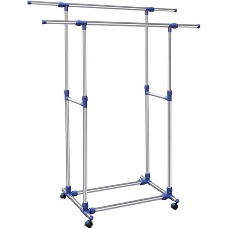 Stand Appendiabiti Doppio in Acciaio con Ruote e Aste Telescopiche Regolabile (1/3)