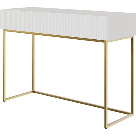 Selsey – Coiffeuse enfant 110 cm – Blanc avec pieds en acier dorés – 2 tiroirs – Panneau stratifié résistant à l'humidité (1/5)