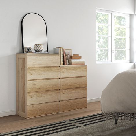Commode 5 tiroirs meuble de rangement sans poignées design minimaliste 60 x 39 x 100 cm bois naturel (1/5)