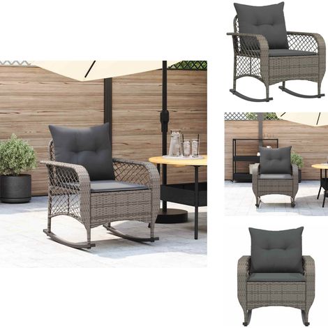 Chaise à bascule de jardin avec coussins gris résine tressée - Chaise À Bascule De Jardin - Chaises À Bascule De Jardin - Chaise À Bascule D'extérieur - Chaise À Bascule De Patio Extérieur (1/5)