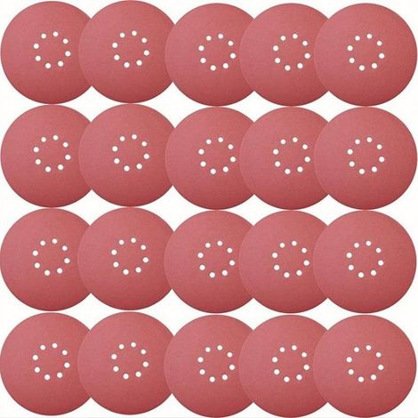 Disques abrasifs 30 x 225 mm, grain PP40-P240, 8 trous, rouges, pour ponceuse orbitale de chantier