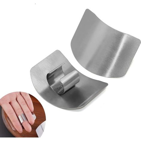 2PCS Protection des doigts pour la cuisine, protection des doigts en acier inoxydable, anneau de couteau réglable, avec pouce, protège-lames, protège-doigts de cuisine (1/5)