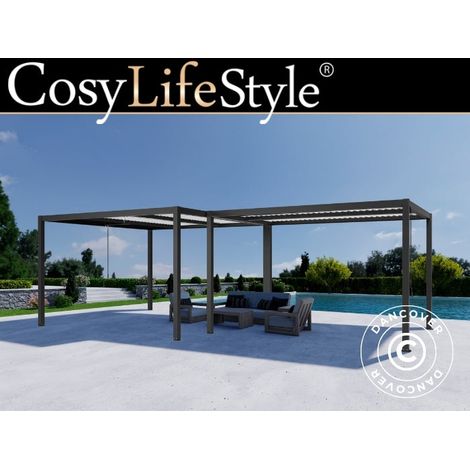 Pergola tonnelle de jardin bioclimatique San Pablo Alu+, 3x4m, 4x4m, Noir/Blanc, 2 pcs. - Dancover