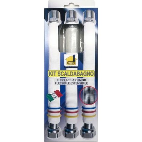Kit scaldabagno caldaia flessibili estensibili 200 400 mm, n.3 gas/acqua bianchi 1/2 MF gas UNI11353 acqua DM 174