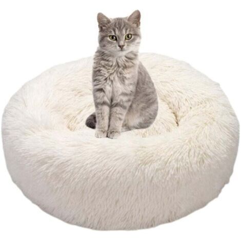 Panier rond et moelleux pour chien et chat – coussin anti-stress apaisant pour chats et chiens, panier rond confortable et lavable pour chats et chiens de petite et moyenne taille (blanc) (1/4)