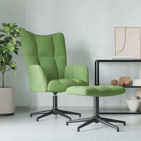 vidaXL Sillón de relax con taburete terciopelo verde claro (1/5)