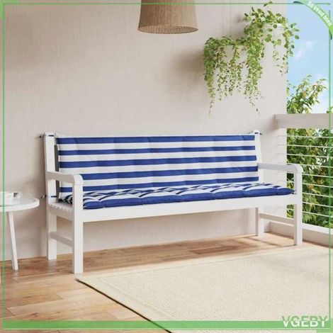 361728 Coussins de banc de jardin lot de 2 rayures bleues/blanches (1/5)