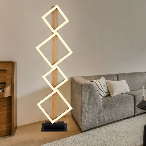 Stehlampe modern Wohnzimmerlampe schwarz Stehleuchte Holzoptik, LED Standlampe Quadrate, Metall matt, 1x LED 35W 2280lm 3000K, LxBxH 30,7x18x103 cm