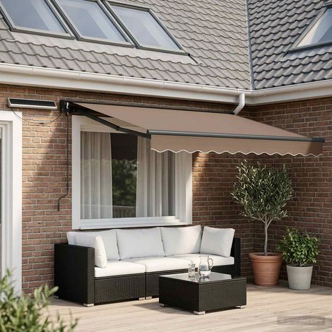 Store banne électrique rétractable semi-cassette aluminium taupe et anthracite 3,5 x 2 m - PANGIVO (1/4)