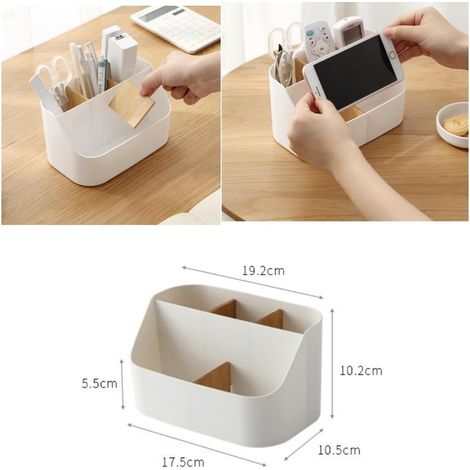 1 Boîte de rangement, ABS, 5 compartiments, cloisons amovibles, design bambou, pour bureau salon chambre (1/5)