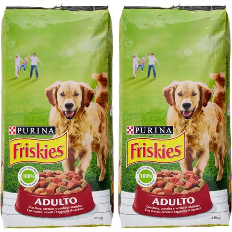 Multipack da 2 pz di purina friskies crocchette con manzo e aggiunta di verdure per cani adulti 15 kg cad