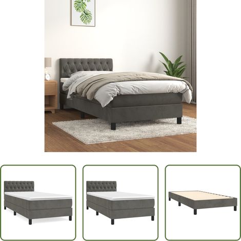 Samtbett - Boxspringbett mit Matratze Dunkelgrau 100x200 cm Samt (1/5)