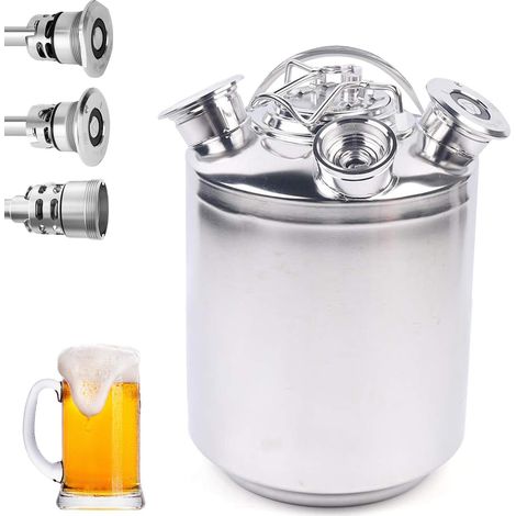Beer Cleaning Barrel Stainless Steel 10 L Cleaning Container Dispenser 3 Head Cleaning Container with Lid and Keg Skewers A, G, S, Cleaning Device Beer Cleaning Barrel Efficient Cleaning for Beer Disp (1/5)