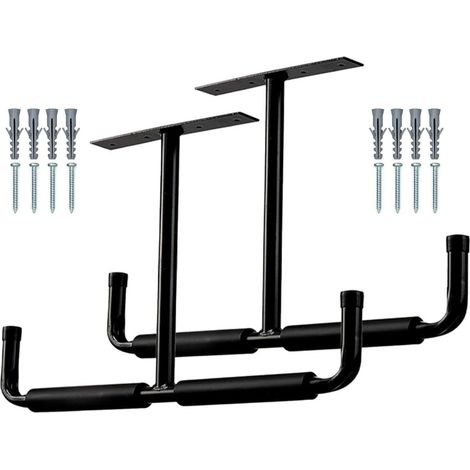 Rack De Rangement Suspendu Pour Garage 2 Pièces En Métal Robuste En T Stockage Au Plafond Du Garage Pour Vélo, Échelle, Bois, Équipements Sportifs, (1/4)