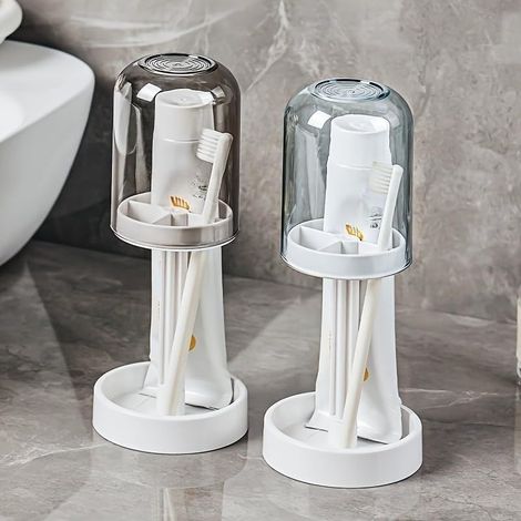Deux supports muraux pour brosses à dents, parfaits pour les plans de travail de salle de bain, gain de place - étanches - adaptés aux brosses à dents électriques et aux pinceaux de maquillage (gris,