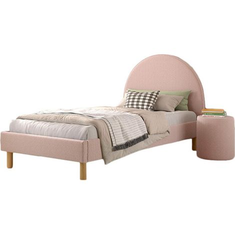 Pack - Lit Enfant & Pouf Bouclé "Moon" 90x200cm Rose (1/5)