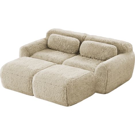 Canapés Cloud sans armature, tissu peluche doux, canapé-lit modulaire avec 2 ottomans, canapé 2 places, sans montage, canapé confortable pour salon, kaki clair (1/5)