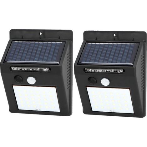 Applique solaire murale (lot de 2) - Applique solaire - Lampe d'extérieur - Éclairage solaire de jardin - Éclairage public LED - Noir - Alliage d'aluminium noir (x2) (1/5)
