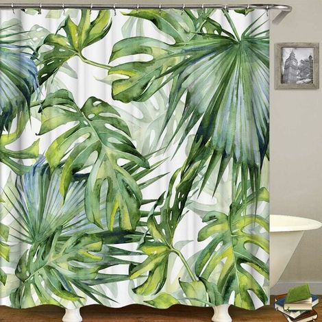 Tenda da doccia con pianta di palma tropicale giungla Tende da doccia in tessuto verde antimuffa originali con 12 ganci (90 cm 180 cm) (1/5)