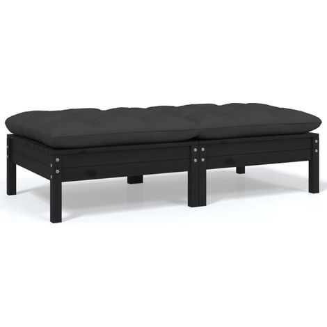 vidaXL 2-Seater Garden Sofa with Cushions Black Solid Wood Pine