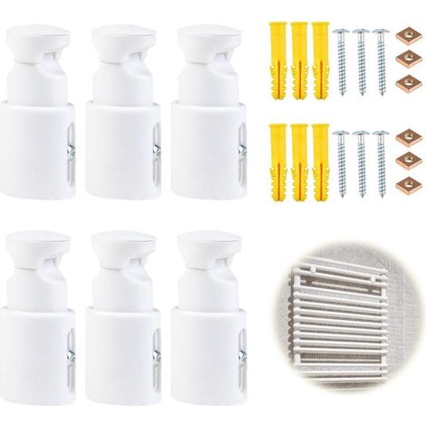 (6, blanc)Lot de 6 Support radiateur Mur, Support Fixation seche Serviette, Matériau ABS, Distance réglable 6582mm, Capacité 90kg, Support Mural radiateur électrique, Support sèche Serviette (1/5)