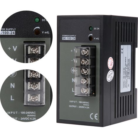 DIN-Schienen-Netzteil, Industriequalität, einstellbarer Schalter SK-100-24 100–240 V AC (1/5)