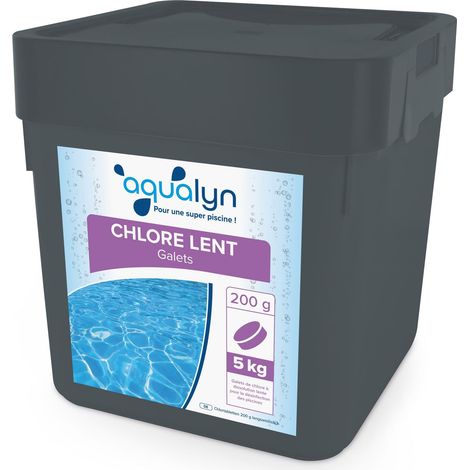 Chlore lent en galets 200 g seau 5 kg Aqualyn Palette de 120