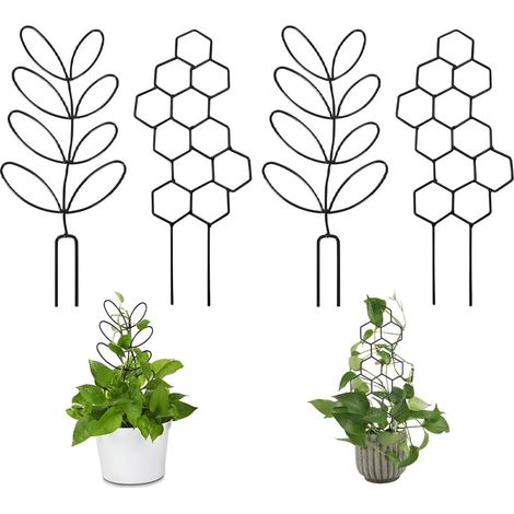 Supporto per piante rampicanti in 4 pezzi, per interni ed esterni, a forma di foglia e cella, ideale per cetrioli, rose, fragole e piccole piante da interno, traliccio (1/5)
