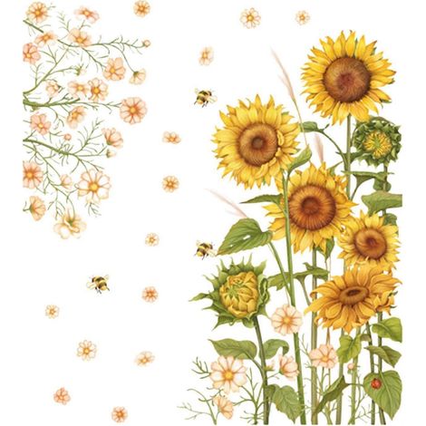 Ensemble d'autocollants muraux tournesol en PVC pour chambre, chambre d'enfant ou salon (1/4)
