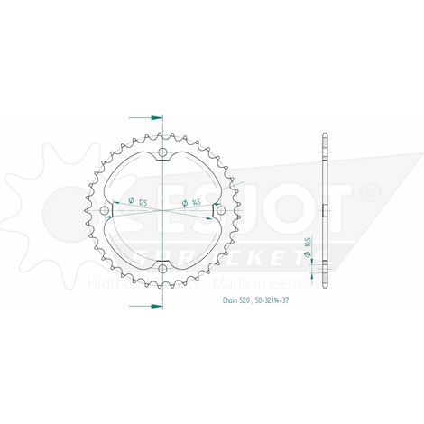 Couronne Acier TT Yamaha - 520 - 37 Dents - Made in Germany (1/2)