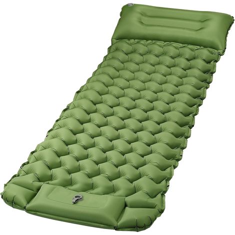 JSSEVN-Matelas Camping 1 Personne, Matelas Gonflable Camping Ultra Léger avec Oreiller, Matelas Trekking & Randonnée AVCE Pompe à Pied intégrée,68 x 198 cm (1/5)
