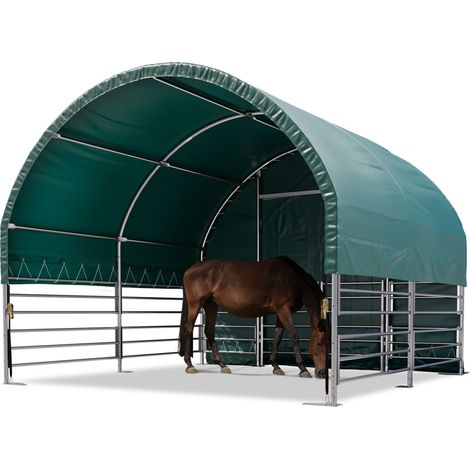 TOOLPORT Box Cavalli 4x4 m telo in PVC 2300 Newton tenda da pascolo - fissaggio per cemento - aperto sul davanti - verde