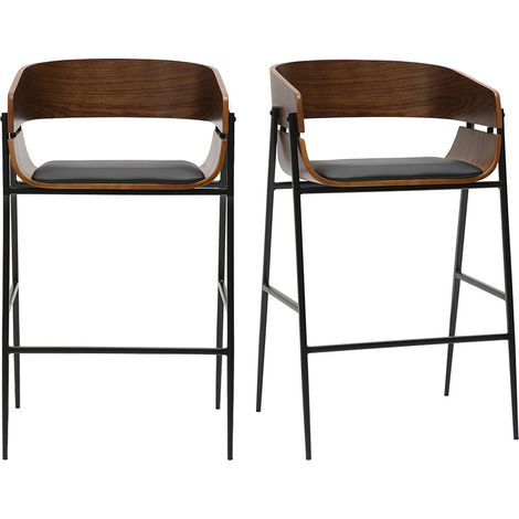 Sgabelli da bar design in legno scuro e metallo nero (set di 2) WESS