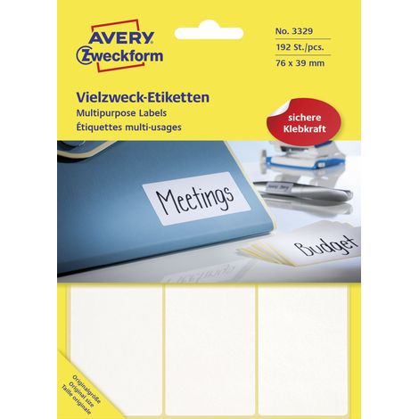 Universaletikett 76 x 39 mm (B x H) nicht wieder ablösbar Papier weiß 192 Etik./Pack. (1/5)