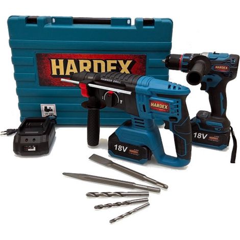 Kit HARDEX 2 en 1: Taladro de impacto sin escobillas de 13 mm + Taladro percutor de 26 mm, 2 baterías de 4 Ah (1/5)