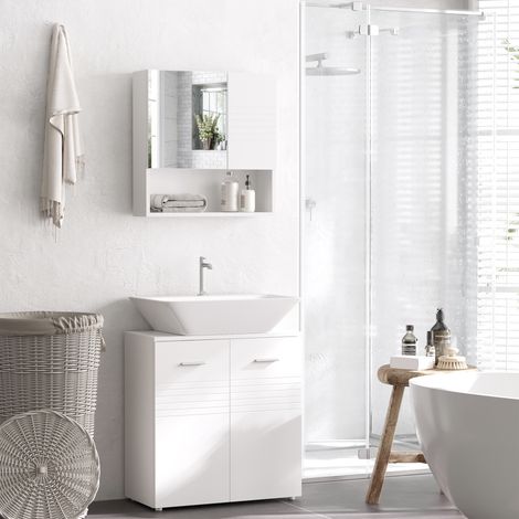 Badezimmerspiegelschrank, Wandmontierter Badezimmerspiegelschrank, 54 x 15 x 55 cm, Weiß