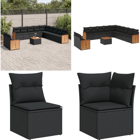 12-tlg. Garten-Sofagarnitur mit Kissen Schwarz Poly Rattan - Gartenmöbel Set - Rattan Möbel - Outdoor Lounge - Esstisch Set - Balkonmöbel - Home & Living (1/5)